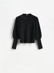 Sweter z domieszką wełny - czarny. Czarne swetry klasyczne damskie Reserved, l, z dzianiny, bez kołnierzyka. Za 139.99 zł.