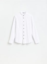 Koszula super slim z bawełną egipską - biały. Białe koszule męskie Reserved, l, bez wzorów, z bawełny, bez kołnierzyka, bez ramiączek. Za 129.99 zł.