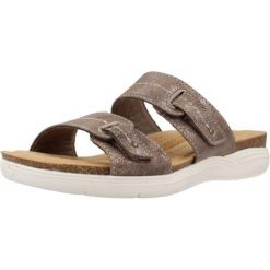 Sandały CLARKS APRIL DUSK Brąz. Brązowe sandały damskie Clarks, bez wzorów, z tkaniny, bez obcasa. Za 171.99 zł.