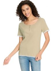 Heine Koszulka w kolorze beżowym rozmiar: 44. Brązowe t-shirty damskie Heine, bez wzorów, bez kołnierzyka. Za 42.95 zł.