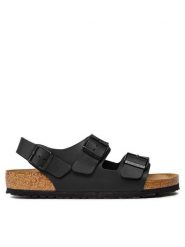 Birkenstock Sandały Milano 034791 Czarny. Czarne sandały damskie Birkenstock, bez wzorów, ze skóry, bez obcasa, na płaskiej podeszwie. Za 449.99 zł.