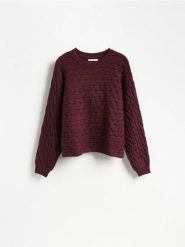 Sweter z warkoczowym splotem - bordowy. Czerwone swetry klasyczne damskie Reserved, l, z dzianiny, bez kołnierzyka. Za 119.99 zł.