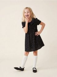 Sukienka babydoll z ozdobnym kołnierzykiem w kropki - czarny. Czarne sukienki dziewczęce Sinsay, bez wzorów, bez ramiączek. Za 39.99 zł.