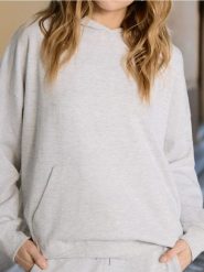 Bluza hoodie z kieszenią - szary. Szare bluzy bez kaptura damskie Sinsay, l, z dzianiny. W wyprzedaży za 22.99 zł.