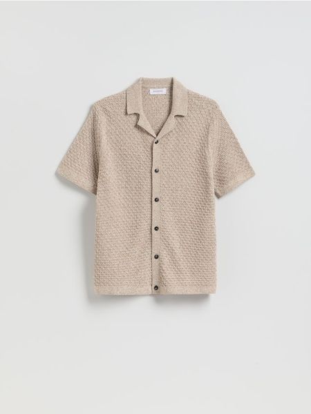 Rozpinany sweter - beżowy. Brązowe kardigany męskie Reserved, l, bez wzorów, z bawełny, bez kołnierzyka. Za 149.99 zł.