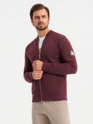 Rozpinana bawełniana męska bluza dresowa bomberka – bordowa V13 OM-SSZP-0215 - XXL. Czerwone bluzy bez kaptura męskie Ombre Clothing, l, z bawełny. Za 119.99 zł.