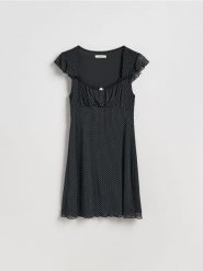 Sukienka w groszki - czarny. Czarne sukienki damskie Reserved, na co dzień, l, bez wzorów, z dzianiny, bez kołnierzyka, bez ramiączek, proste. Za 79.99 zł.