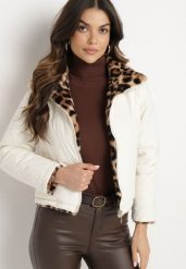 Beżowa Dwustronna Kurtka Puffer z Pikowaniem i Futerkiem w Panterkę Selinnia. Brązowe kurtki damskie Born2be, m, bez wzorów, z dzianiny, bez kaptura. Za 259.99 zł.