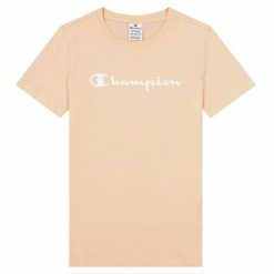 Koszulka z krótkim rękawem Damska Champion Big Script Logo Różowy. Czerwone t-shirty damskie CHAMPION, xs, bez wzorów, bez kołnierzyka. Za 119.00 zł.
