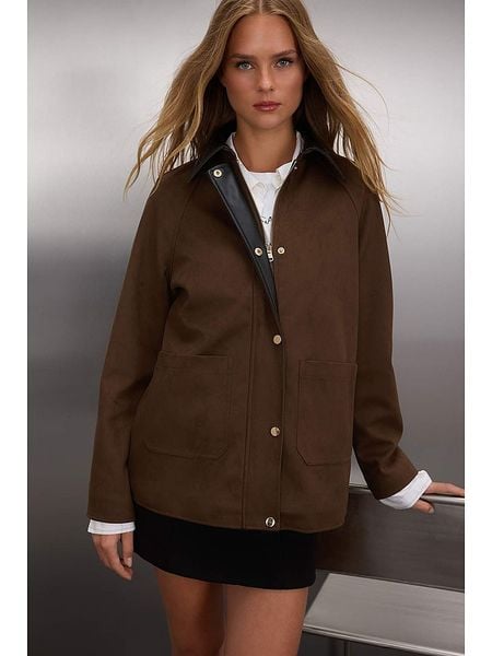 Trendyol Kurtka koszulowa w kolorze ciemnobrązowym rozmiar: L. Brązowe kurtki damskie Trendyol, l, bez wzorów, bez kaptura. Za 239.29 zł.