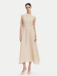 ICONA Sukienka letnia RP5LE007 Beżowy Regular Fit. Brązowe sukienki damskie ICONA, na lato, bez wzorów, ze lnu, bez kołnierzyka, bez ramiączek. Za 879.99 zł.