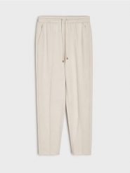 Spodnie cygaretki z dzianiny scuba - kremowy. Białe spodnie materiałowe damskie Sinsay, bez wzorów, z dzianiny. Za 49.99 zł.