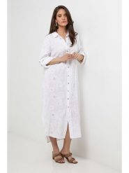 Rodier Lin Lniana sukienka w kolorze białym rozmiar: L/XL. Białe sukienki damskie Rodier Lin, l, bez wzorów, ze lnu, bez kołnierzyka, bez ramiączek, maxi. Za 170.47 zł.