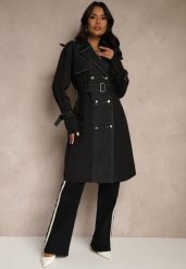 Czarny Płaszcz z Bawełną Typu Trencz z Jeansowymi Wstawkami Felsedi. Czarne płaszcze damskie Renee, l, bez wzorów, z bawełny, eleganckie. Za 199.99 zł.