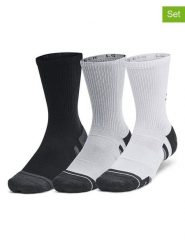 Under Armour Skarpety sportowe (3 pary) "Perf Tech" w kolorze czarnym, szarym i białym rozmiar: M. Białe skarpetki męskie Under Armour, bez wzorów, z materiału. Za 74.99 zł.