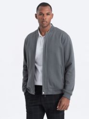 Bluza męska rozpinana bomberka - szara V3. Szare bluzy bez kaptura męskie Ombre Clothing, m, z bawełny. W wyprzedaży za 69.99 zł.