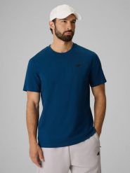 4F T-shirt regular gładki męski - granatowy S. Niebieskie t-shirty męskie 4f, m, bez wzorów, z bawełny, bez kołnierzyka. Za 49.99 zł.
