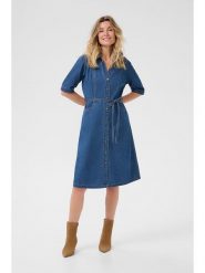 Cream Sukienka dżinsowa w kolorze niebieskim rozmiar: 36. Niebieskie sukienki damskie Cream, na co dzień, bez wzorów, z tkaniny, bez kołnierzyka, bez ramiączek, midi, proste. Za 208.99 zł.