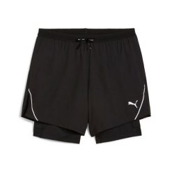 Szorty 2 w 1 Puma Run Ultraweave 5". Czarne szorty męskie Puma, z elastanu, bez kołnierzyka. Za 248.70 zł.