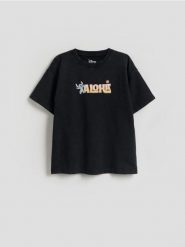 T-shirt Lilo i Stitch - czarny. Czarne koszulki dziewczęce Reserved, bez wzorów, z bawełny, bez ramiączek. Za 49.99 zł.