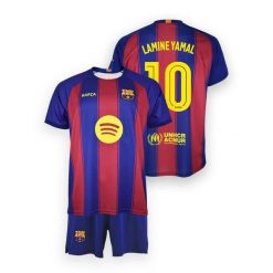 Strój domowy FC Barcelona Junior Lamine Yamal nr 10 2025/26 Blaugrana. Czerwone szorty sportowe męskie FC Barcelona, do piłki nożnej. Za 279.00 zł.