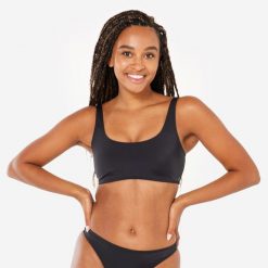 Góra kostiumu kąpielowego surfingowego damska Olaian Aurely. Czarne bikini damskie OLAIAN, bez wzorów. Za 59.99 zł.