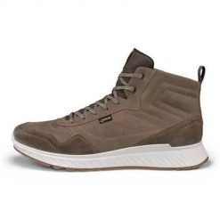 Buty trekkingowe męskie Ecco Exostride GTX. Brązowe buty trekkingowe męskie ECCO, z materiału, za kostkę, bez zapięcia, trekkingowe. Za 922.00 zł.
