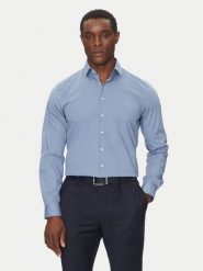 Calvin Klein Koszula Poplin Stretch Slim Shirt K10K108229 Niebieski Slim Fit. Niebieskie koszule męskie CALVIN KLEIN, m, bez wzorów, z bawełny, bez kołnierzyka, bez ramiączek. Za 239.99 zł.