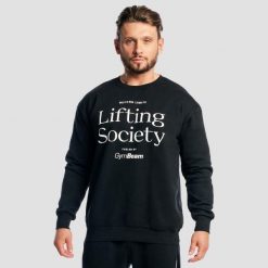 Bluza męska fitness bez kaptura oversize czarna Lifting Society. Czarne bluzy sportowe męskie GYMBEAM, bez wzorów, z bawełny, klasyczne, bez kołnierzyka, bez ramiączek. Za 123.90 zł.