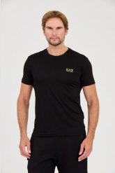 EA7 Czarny męski t-shirt bawełniany ze złotym logo, Rozmiar XL. Czarne t-shirty męskie EA7 Emporio Armani, l, bez wzorów, z bawełny, bez kołnierzyka. W wyprzedaży za 213.99 zł.