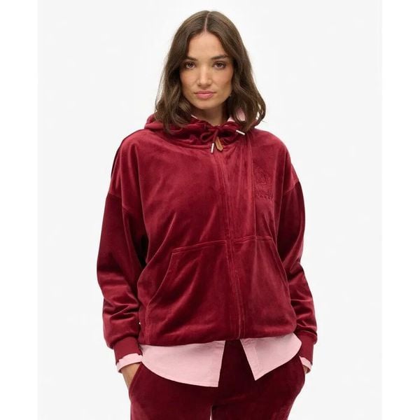 Kurtka dresowa z kapturem, rozpinana, welurowa dla kobiet Superdry Country Club. Czerwone kurtki damskie Superdry., s, bez wzorów, z dresówki, z kapturem. Za 366.35 zł.