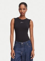 Guess Top W6YP17 K3881 Czarny Regular Fit. Czarne topy damskie Guess, s, z aplikacjami, bez ramiączek. Za 174.99 zł.