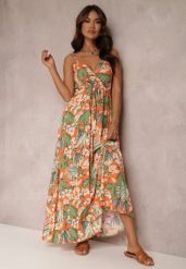 Pomarańczowa Sukienka Nourane. Brązowe sukienki damskie Renee, na co dzień, na lato, l, bez wzorów, z tkaniny, boho, bez kołnierzyka, bez ramiączek, maxi, kopertowe. W wyprzedaży za 69.99 zł.