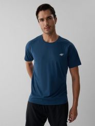 4F Koszulka do biegania regular szybkoschnąca męska - denim L. Niebieskie t-shirty sportowe męskie 4f, l, z denimu, bez ramiączek, do biegania. Za 129.99 zł.