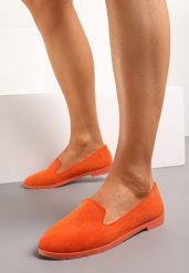 Pomarańczowe Balerinki w Stylu Mokasynów Thetea. Brązowe baleriny damskie Born2be, bez wzorów, z jeansu, bez obcasa. Za 44.99 zł.