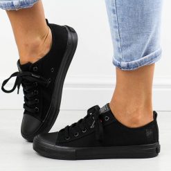 Czarne trampki damskie Big Star Jj274003. Czarne trampki i tenisówki damskie Big Star, bez wzorów, z tkaniny. Za 125.80 zł.