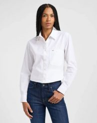 DAMSKA KOSZULA LEE ALL PURPOSE SHIRT BRIGHT WHITE 112365098. Białe koszule damskie Lee, l, bez wzorów, bez kołnierzyka, bez ramiączek. Za 149.99 zł.