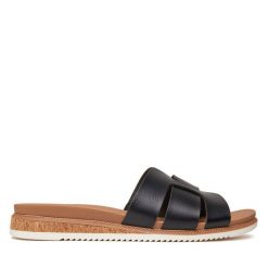 Klapki Skechers. Czarne klapki damskie Skechers, bez wzorów, bez obcasa. Za 159.99 zł.