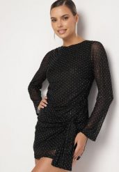 Czarna Dopasowana Sukienka z Przezroczystego Materiału z Paskiem Tifista. Czarne sukienki damskie Born2be, m, bez wzorów, z materiału, eleganckie, bez kołnierzyka, bez ramiączek, mini, dopasowane. Za 129.99 zł.