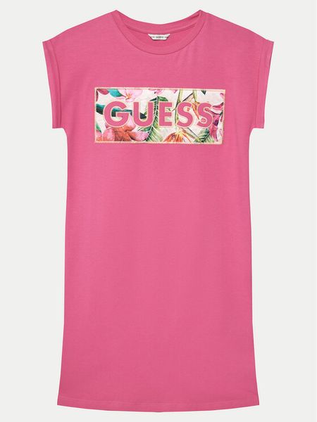Guess Sukienka codzienna J5GK06 KAE24 Różowy Regular Fit. Czerwone sukienki dziewczęce Guess, z aplikacjami, z bawełny, bez ramiączek. Za 79.99 zł.
