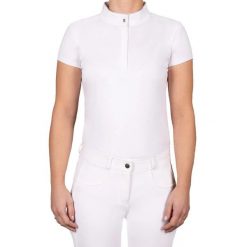 Dziecięca konkursowa koszulka polo Q-essentials Zayla. Białe bluzki sportowe damskie QHP, m, z elastanu, bez kołnierzyka, bez ramiączek. Za 150.50 zł.