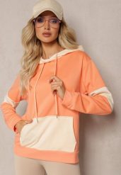 Pomarańczowa Oversizowa Bluza Typu Kangurka z Szeroką Kieszenią i Kapturem Iretha. Brązowe bluzy z kapturem damskie Renee, l. Za 44.99 zł.