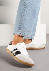 Białe Sneakersy Tenisówki z Ozdobnymi Paskami Jenavena. Białe trampki i tenisówki damskie Born2be, bez wzorów. Za 74.99 zł.