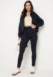 Granatowy Komplet Dresowy z Wiskozą Bluza z Kołnierzykiem i Spodnie Katirienne. Niebieskie bluzy bez kaptura damskie Born2be, l, z dresówki. Za 209.99 zł.