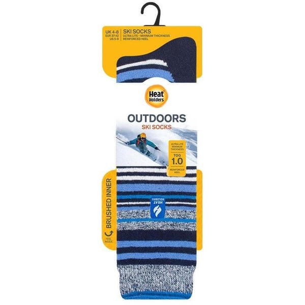 Ciepłe skarpetki narciarskie dla maksymalnego komfortu po nartach 37-42. Niebieskie skarpetki damskie HEAT HOLDERS, bez wzorów, z elastanu. Za 150.99 zł.