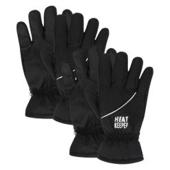 Rękawiczki narciarskie męskie 2 pary. Czarne rękawiczki męskie HEAT KEEPER, na zimę, bez wzorów, z poliamidu. Za 182.50 zł.