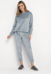 Niebieski Dzianinowy Komplet Piżamowy z Bluzą i Spodniami Jogger Javva. Niebieskie bluzy bez kaptura damskie Born2be, xl, z dzianiny. Za 44.99 zł.