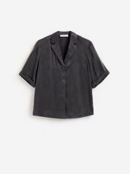 Koszula z cupro i wiskozy - szary. Szare koszule damskie Reserved, l, bez wzorów, z tkaniny, bez kołnierzyka, bez ramiączek. Za 149.99 zł.