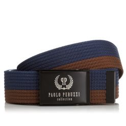 Pasek parciany PAOLO PERUZZI PW-11-95 cm brązowo-granatowy. Brązowe paski męskie Paolo Peruzzi, bez wzorów, z materiału. Za 34.99 zł.