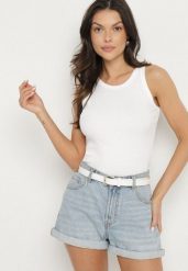 Biały Bawełniany Top z Prążkowanego Materiału Tilzedi. Białe topy damskie Born2be, m, bez wzorów, z bawełny, bez kołnierzyka. Za 29.99 zł.